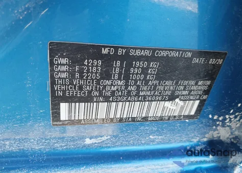 2020 Subaru Impreza Sedan из США, поврежденный, VIN 4S3GKAB64L3609675